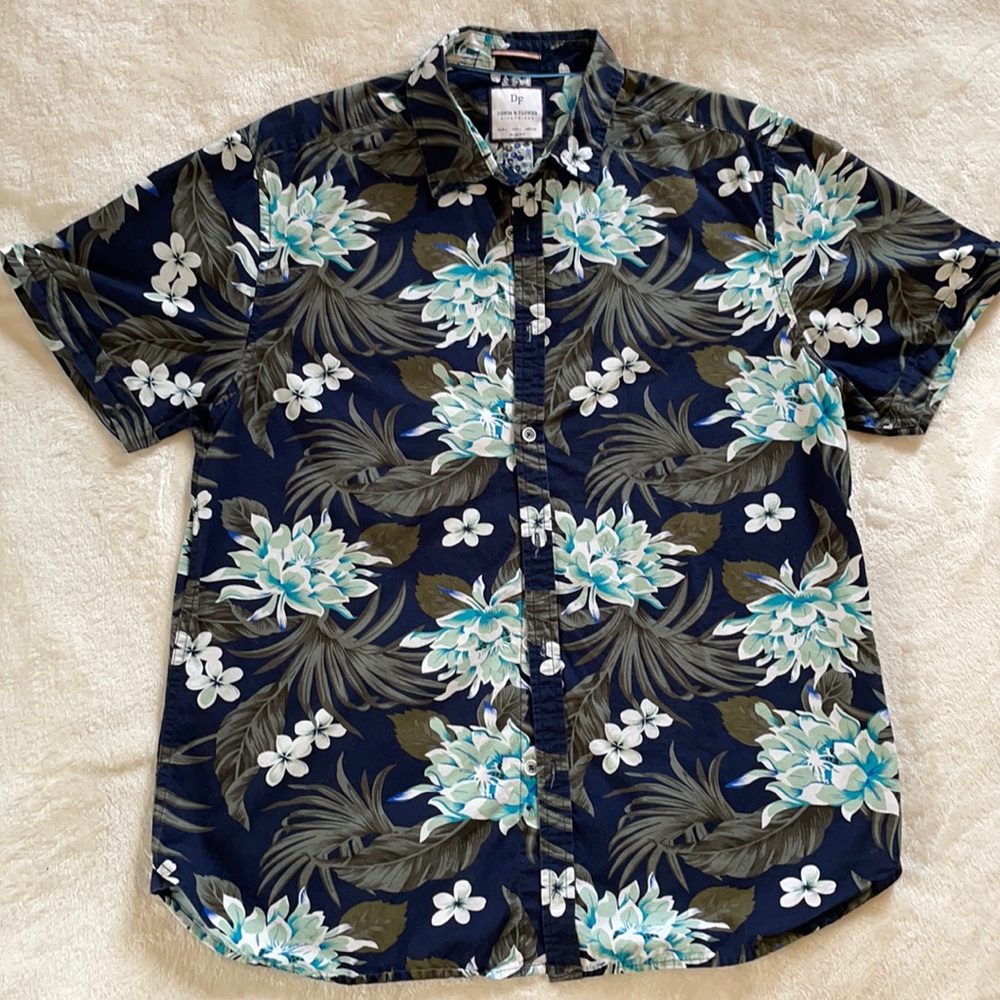Denim & Flower Hawaiian Shirt Floral - Large
